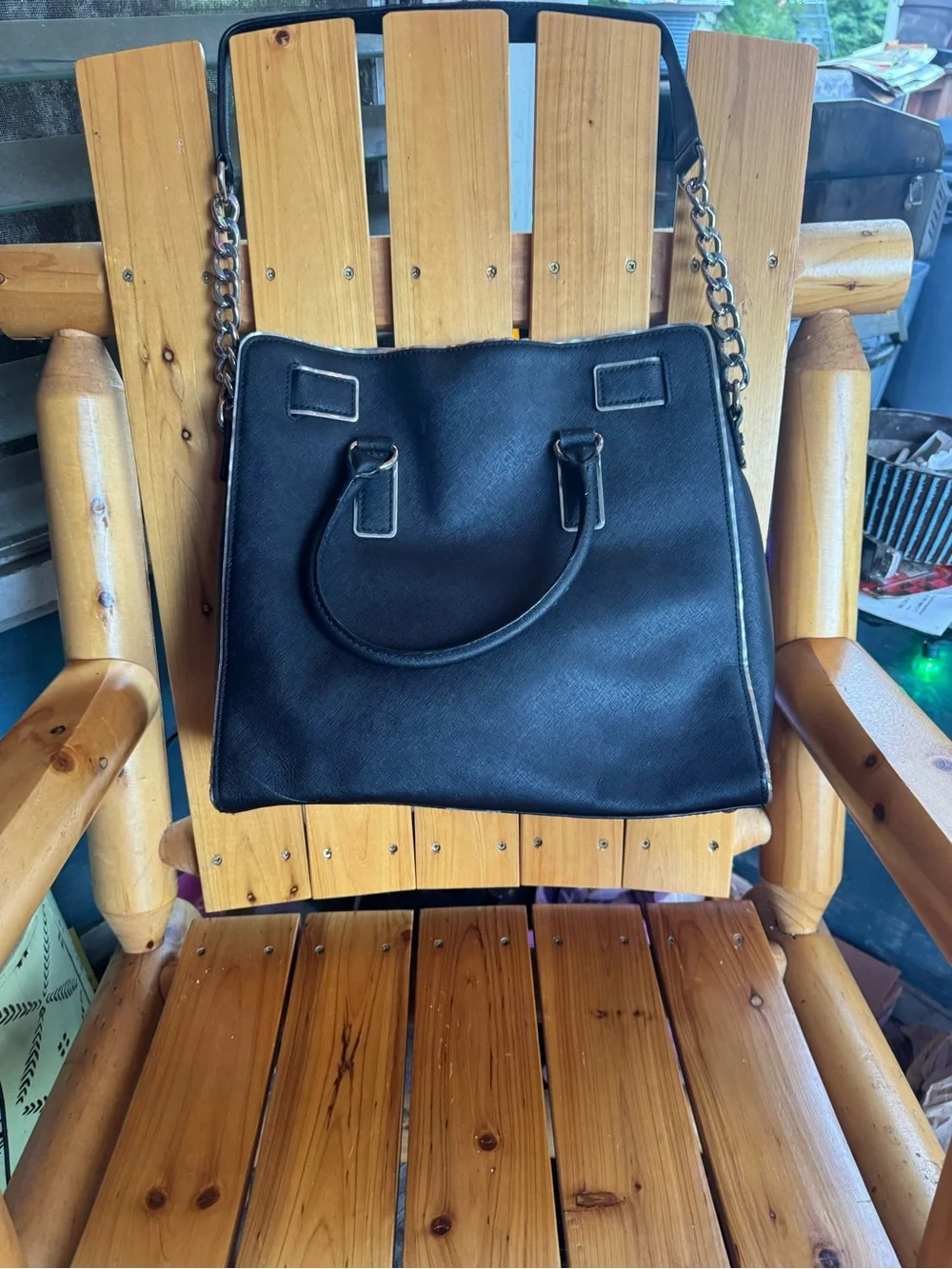 Michael Kors Black Leather Chain-Accent Shoulder Bag